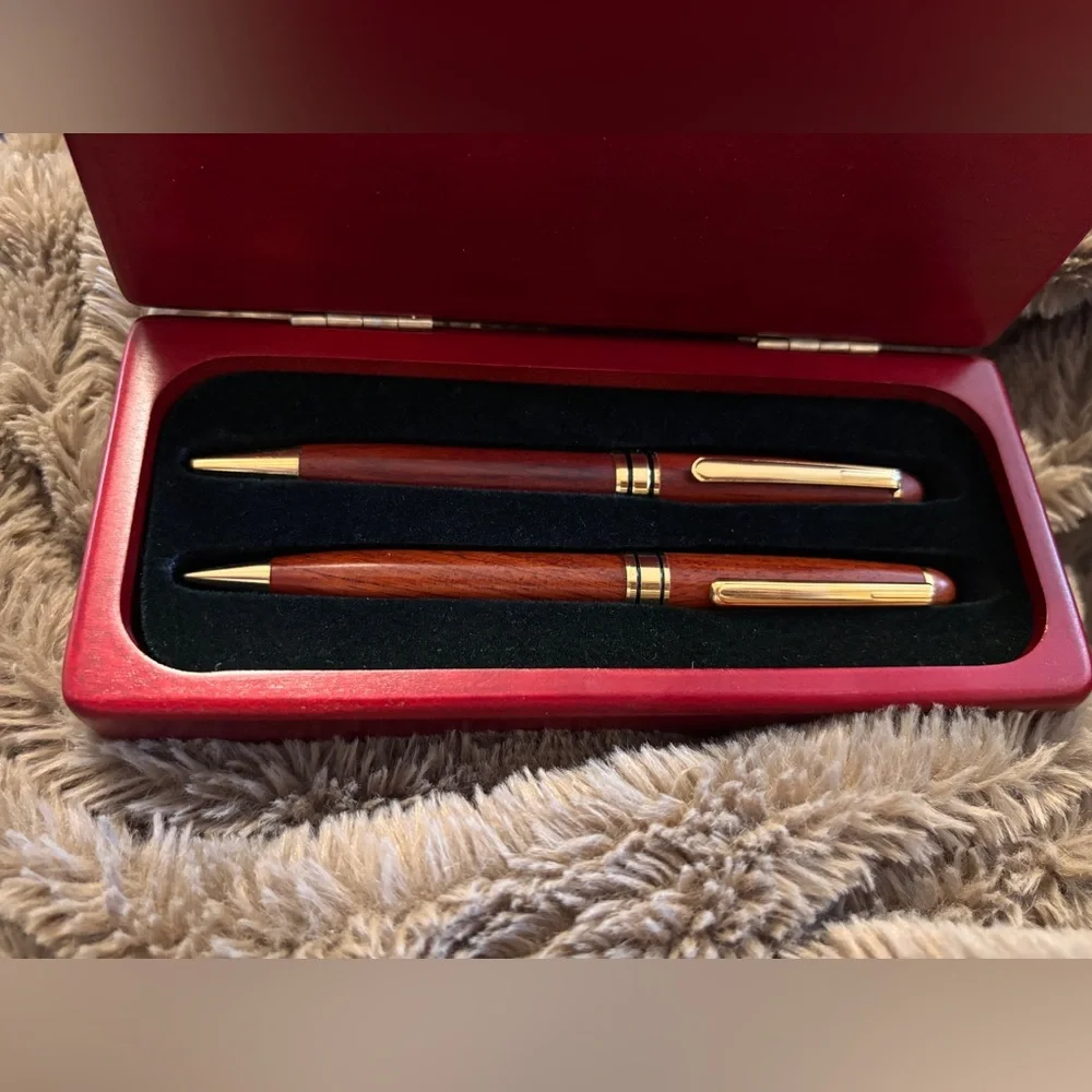 Elegant Wooden Pen and Mechanical Pencil Set with Gold Accents